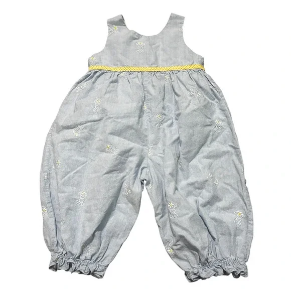 Vintage Easter Outfit Baby Girls 12M Bunny 90s Blue Embroidered Romper Jumper - Picture 6 of 7